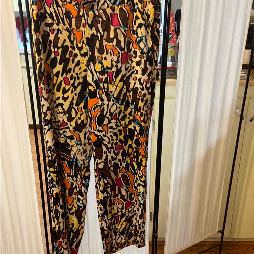 Chico's Straight-Leg Printed Pants in Beige, Brown, Orange & Pink Accents